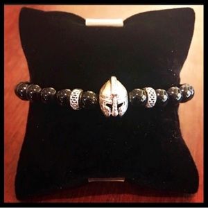 Men or women onyx silver gladiator bead bracelet